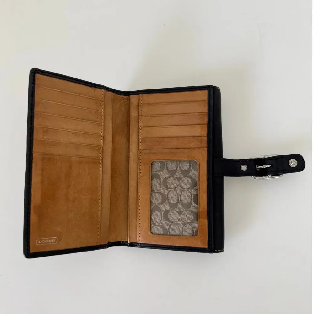 Coach Vintage Buckle Bifold Wallet Organizer Cardholder Black Leather